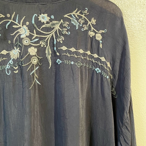 Johnny Was Embroidered Boho Tunic Blouse Roll Sleeve Lg Floral Boutique Artisan - Picture 10 of 15